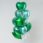 Букет из шаров "Хром", фольга, латекс, с конфетти, набор 14 шт, цвет зеленый (гелий)
