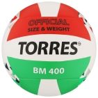 Мяч вол. "TORRES BM400" арт.V32015, р.5, синт. кожа (ТПУ), клееный, бут.кам., бело-крас-зеле 