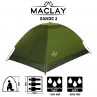 Палатка туристическая SANDE 3 размер 205 х 180 х 120 см, 3 х местная   однослойная