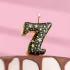 Свеча в торт "Саната", цифра "7", черная с золотыми звездами 
