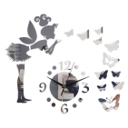 Часы-наклейка "Фея с бабочками", 60 х 60 см, 1 ААА, серебро  