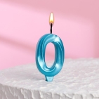 Свеча в торт "Грань", цифра "0", голубой металлик, 6,5 см 