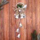 Украшение новогоднее "Колокольчики на кольце с цветком с листьями" 12х30 см, серебро          