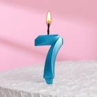 Свеча в торт "Грань", цифра "7", голубой металлик, 7.8 см 