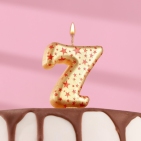Свеча в торт "Саната", цифра "7", золотая с красными звездами 