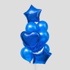 Букет из шаров "Сердца и звезды", латекс, фольга, набор 14 шт, цвет синий (гел, возд)