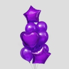 Букет из шаров "Сердца и звезды", латекс, фольга, набор 14 шт, цвет фиолетовый (возд, гел)