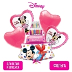 Набор фольгированных шаров "Happy Birthday", Минни Маус, 4 сердечка, тортик      
