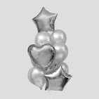 Букет из шаров "Сердца и звезды", латекс, фольга, набор 14 шт, цвет серебряный (гелий)