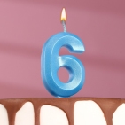 Свеча в торт "Грань", цифра "6", голубой металлик, 6,5 см 