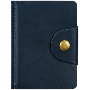 Визитница карманная OfficeSpace на кнопке, 10*7 см, 18 карманов, натуральная кожа, темно-синий фото 85094