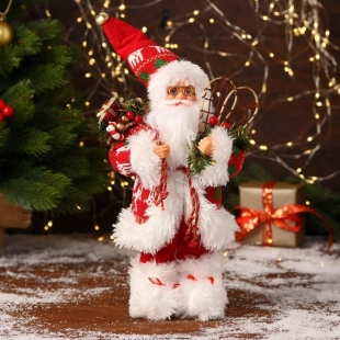 Дед Мороз "В красной шубке, колпачке и с подарками" 15х30 см фото 113434