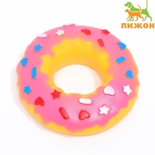 Игрушка пищащая "Пончик" для собак, 8,5 см, розовая    фото 113031