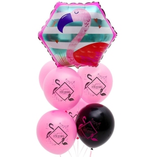 Букет из воздушных шаров  "С днем рождения", фламинго, неон, латекс, фольга, набор 7 шт.       фото 111468