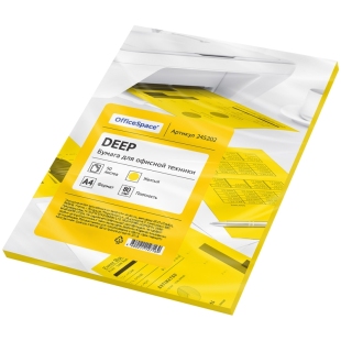 Бумага цветная OfficeSpace deep А4, 80г/м2, 50л. (желтый) фото 77554