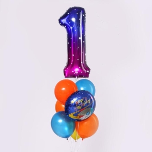 Букет из шаров "День рождение - космос. 1 год", фольга, латекс, набор 7  шт (гелий) фото 92165