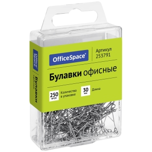Булавки офисные OfficeSpace, 30мм, 250 шт., пластик. коробка, европодвес фото 106923