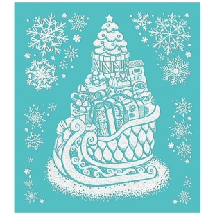 Новогоднее оконное украшение "Сани с подарками", ПВХ пленка, декорировано глиттером, с раскраской на фото 88403