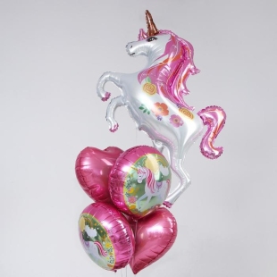 Букет из шаров "Единорог с сердцами", набор 5шт  фото 91148
