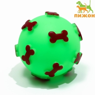 Игрушка пищащая "Мяч Косточки" для собак, 5,5 см, зеленая       фото 109978