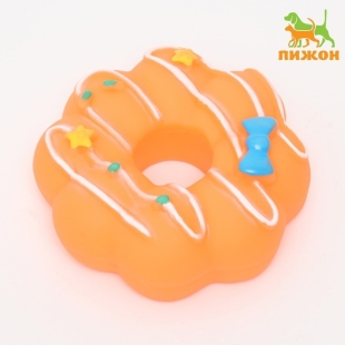 Игрушка пищащая "Пончик" для собак, 8,5 см, оранжевая    фото 113295