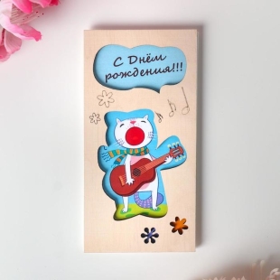 Конверт деревянный резной "С Днем Рождения!" кот с гитарой 6536590 фото 94551