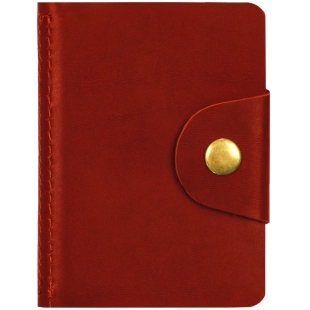 Визитница карманная OfficeSpace на кнопке, 10*7см, 18 карманов, натуральная кожа, красный фото 107548