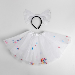 Карнавальный набор "Девочка" 2 предмета: ободок, юбка, цвет белый    фото 88391