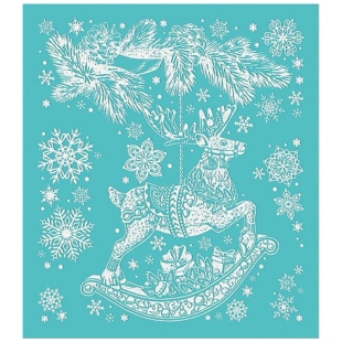 Новогоднее оконное украшение "Лошадка с веточкой", ПВХ пленка, декорировано глиттером, с раскраской  фото 88396