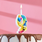 Свеча для торта цифра "Смайлик с шарами" "9" 