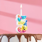 Свеча для торта цифра "Смайлик с шарами" "5" 