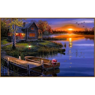 Алмазная мозаика "Дом возле озера"  50*30см, 39 цветов F-271   фото 77574