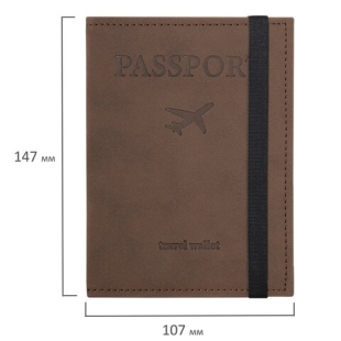 Обложка для паспорта с карманами и резинкой, мягкая экокожа, "PASSPORT", коричневая, BRAUBERG 238204 фото 113654